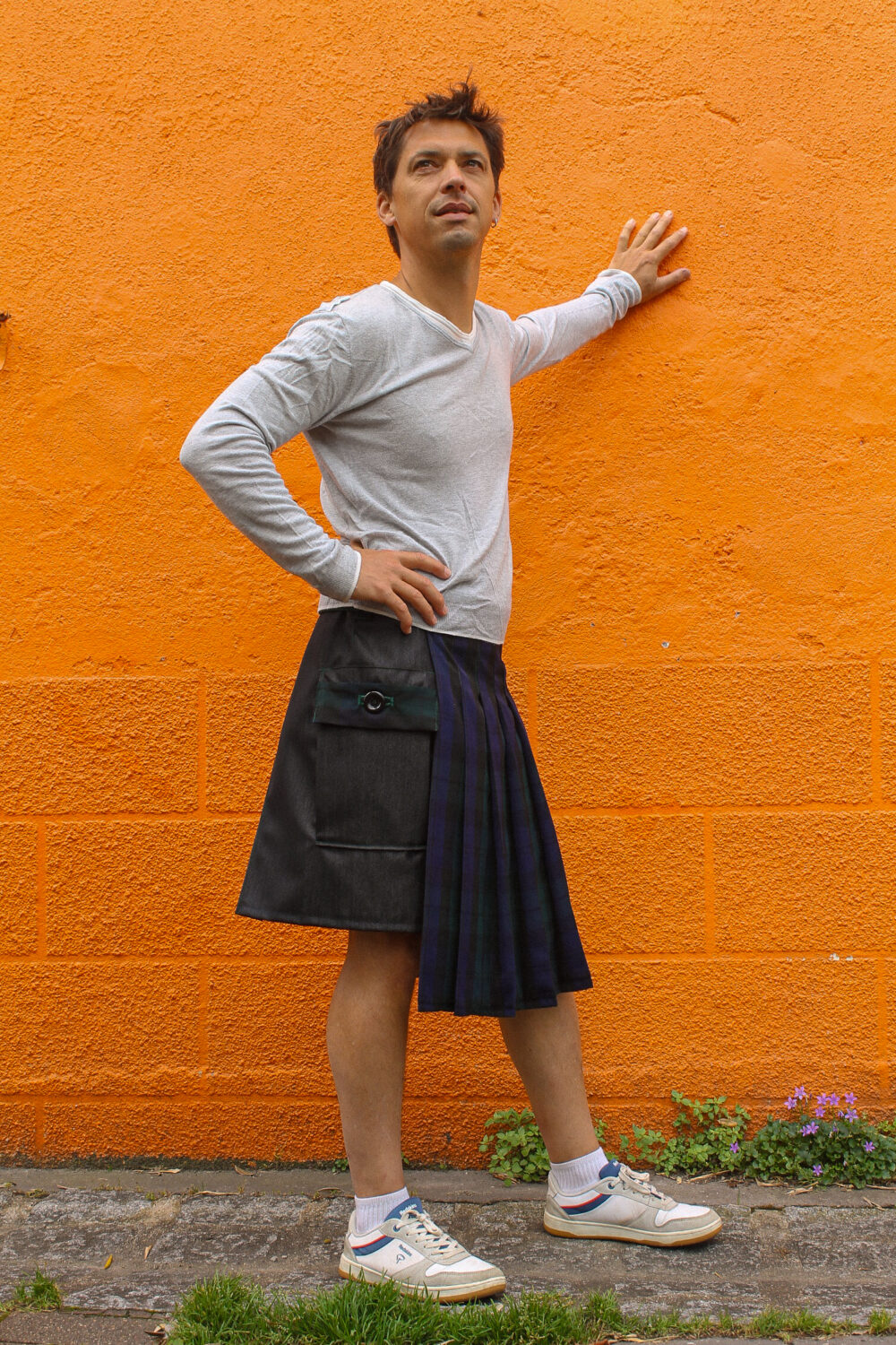 kilt / jupe jean tartan bleu vert